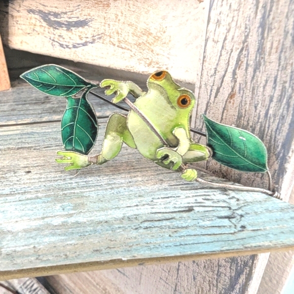 Vintage Sterling Silver Enamel Frog Brooch – 925 Marked, "Zarah"? - Picture 2 of 7